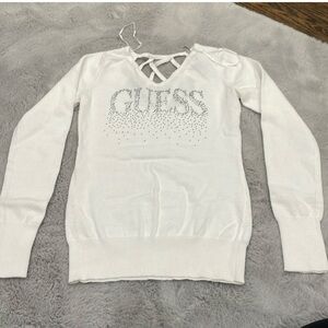 Guess white rhinestone size S top